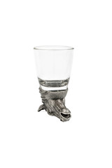 Decorative shot glass for vodka with horse head on the bottom isolated on white background