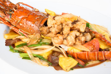 Chinese style Fry lobster on white background