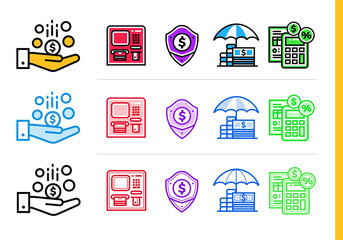 Unique linear icons with different color of finance, banking. Suitable for banners and other types of design