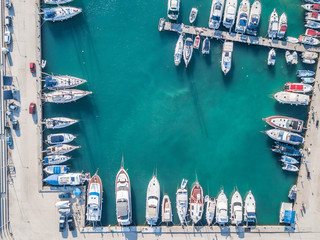 Aerial view of boats in the marina