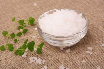 white salt on the fabric with oregano