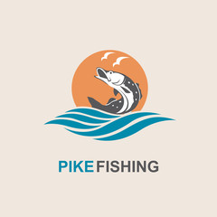 Obraz premium icon of pike fish with waves