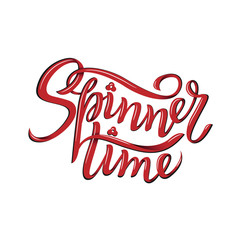 Spinner Time Lettering. Children's toy for hands. Hand spinner tricks. Banner element.