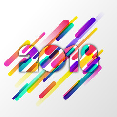 Happy New Year 2018 vector paper greeting card. Multicolor numbers with motion dynamic texture isolated on white background. Trendy design elements for poster, party invitation and holiday banner.