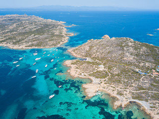 Aerial view of  Razzoli island and Santa Maria island, Maddalena archipelago. Sardinia