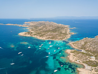 Fototapeta na wymiar Aerial view of Razzoli island and Santa Maria island, Maddalena archipelago. Sardinia