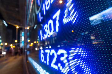 Stock market display board in the city of Hong Kong
