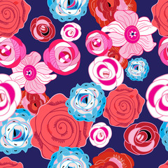 Multi-colored summer pattern different roses