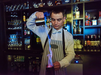 Bartender work at bar