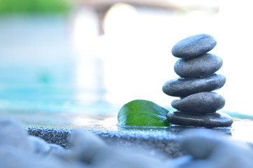 stones has set up to be a stone lines next to water, stone lines,stone use in spa,select focus