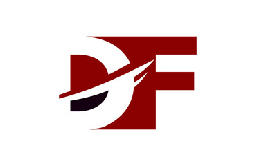 DF Red Negative Space Square Swoosh Letter Logo 