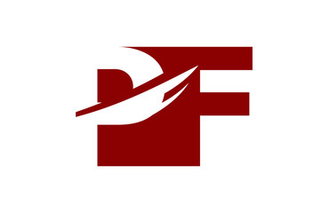 PF Red Negative Space Square Swoosh Letter Logo 