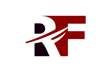 RF Red Negative Space Square Swoosh Letter Logo 