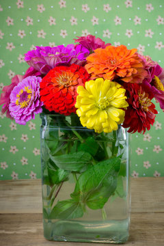 Bouquet Of Bright Zinnia Flowers