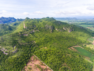 Aerial view of television transmission station on the mountain
