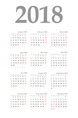 Calendar 2018 year simple style.