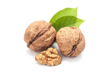 Walnuts with leaves