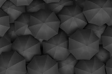3d rendering of endless amount of similar black umbrellas.