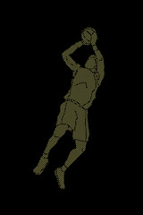 Basketball player jumping and prepare shooting a ball designed using dots pixels graphic vector