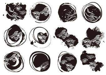 海 波 魚 水 大漁 大漁旗 筆 活気 寿司 海鮮 居酒屋 市場 書道 和風 和柄 日本 日本画 背景 イラスト ベクター パターン テクスチャ グラフィック バックグラウンド 模様 和 風景 墨 大波 波しぶき 手書き 素材 新鮮 海産物 和風