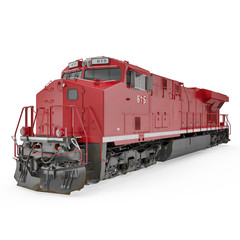 Red Diesel Locomotive on white. 3D illustration, clipping path