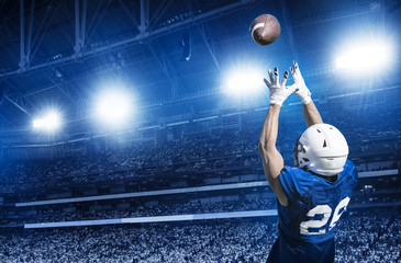 American Football Player Catching a touchdown Pass in a large stadium. View from below - Powered by Adobe