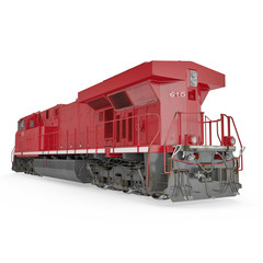 Red Diesel Locomotive on white. Rear view. 3D illustration, clipping path