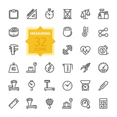Measuring related web icon set - outline icon set, vector, thin line icons collection