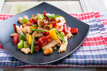 Thai food,stir fired chicken with cashew nuts