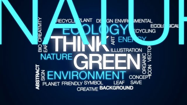 Think green animated word cloud, text design animation.