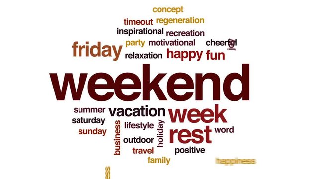 Weekend animated word cloud, text design animation.
