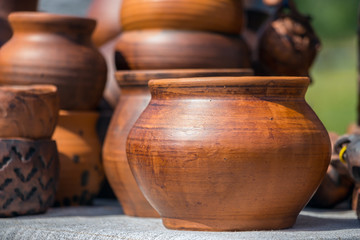 Wooden pot handmade on a natural background