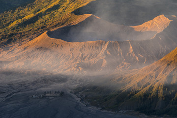 Bromo active volcano crater at sunrise, East Java, Indonesia