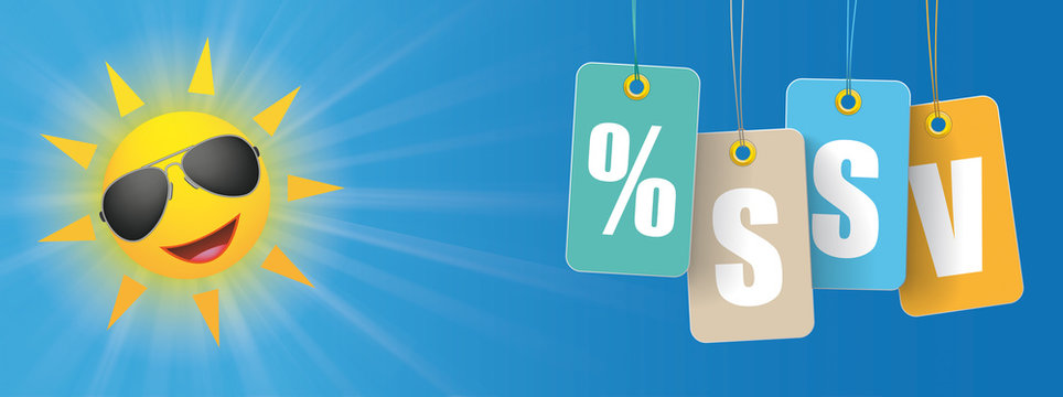 Preisschilder SSV vor einem blauen Himmel mit einem Sonnensmiley mit Sonnenbrille Header