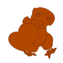 Silhouette of a brown dog in the hands holds the heart, I love you, a cartoon on a white background.vector