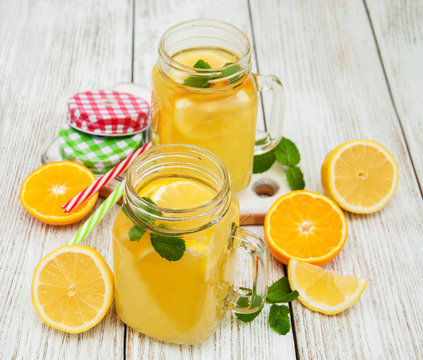 Jars with lemonade