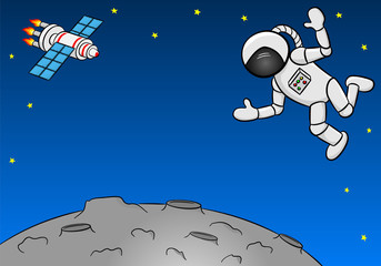 Astronaut schwebt über einem kargen Planeten © antimartina