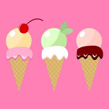 Collection of vector ice cream on pink background