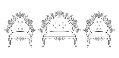 Baroque furniture rich set collection. Ornamented background Vector illustration