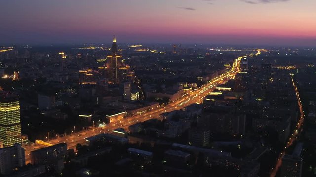 Moscow, Russia, night view on Kremlin and new Arbat street, Moscow, Russia 4k