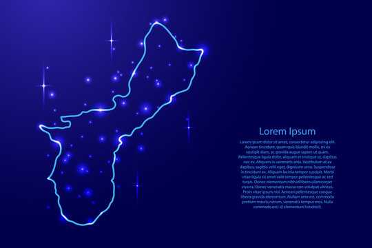 Map Territory of Guam from the contours network blue, luminous space stars of vector illustration