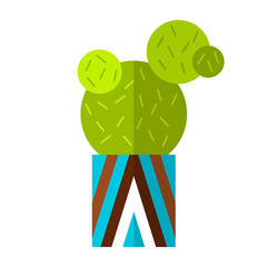 Cactus, succulent. Flat color icon, illustration of potted plant isolated on white background. Object