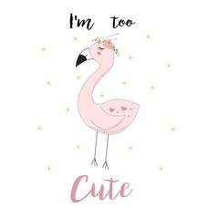 Cute flamingo background, hand drawn in vector