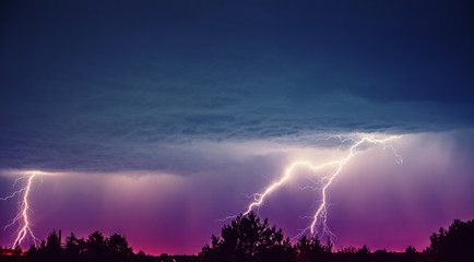 Naklejka na ściany i meble Powerful Lightning Strikes ,colorful thunder sky 