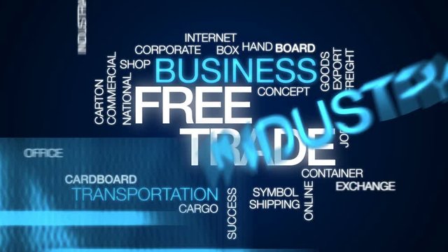 Free trade animated word cloud, text design animation.