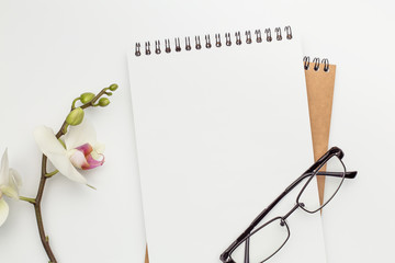 Two notebooks lying on a white table