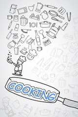 Cooking Foods and Kitchen doodle icons set