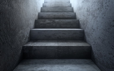 Old dirty concrete stairs to light.The way to success. 3d rendering