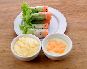 Salad roll on wooden background