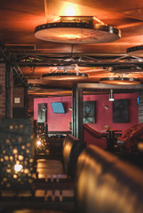 Fototapeta premium Elements of the interior of a cozy cafe. Good mood. Blurred background. Interior decor